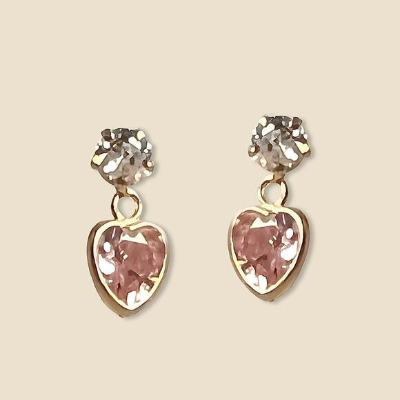 14K Solid Pink Gold Heart Stud Earrings – Handmade, Minimalist Love Symbol - Picture 1 of 2